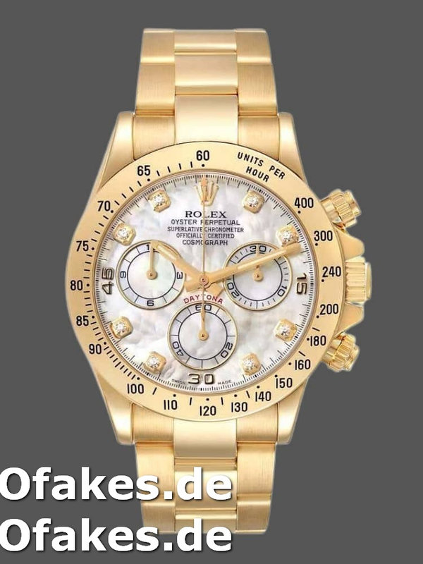 Rolex Daytona 116528 Yellow Gold Mother of Pearl Diamond Dial 40mm Herren Replica Watch