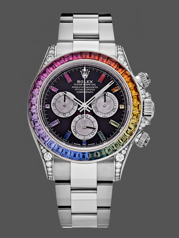 Rolex Daytona 116599RBOW Rainbow White Gold Schwarzes Zifferblatt Sapphire Bezel