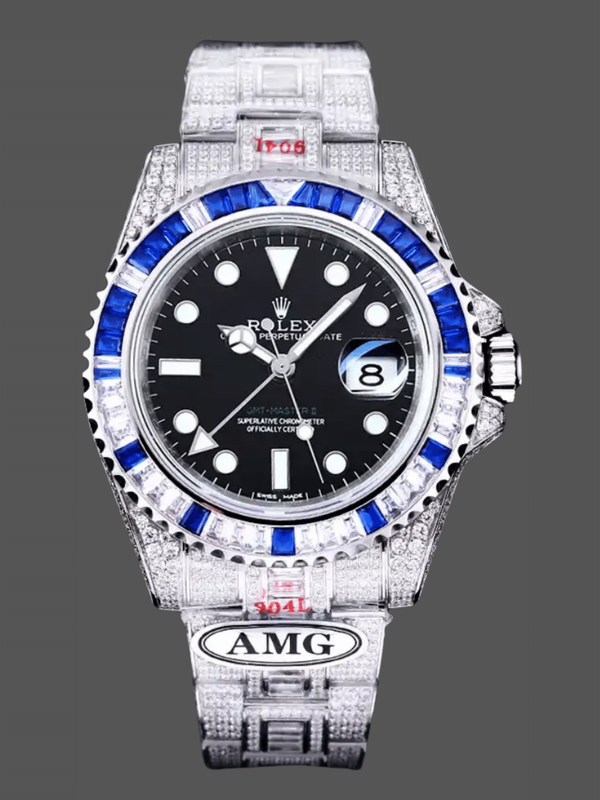 Rolex GMT Master AMG 126710BLRO 40mm With Dual Time Schwarzes Zifferblatt Diamond Watch