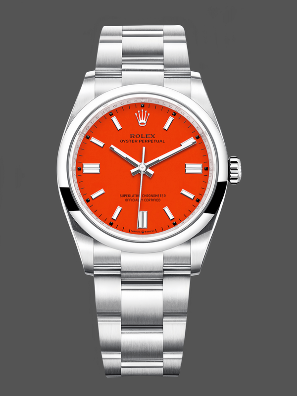 Rolex Oyster Perpetual Coral Red Dial Oyster Bracelet 126000 0007