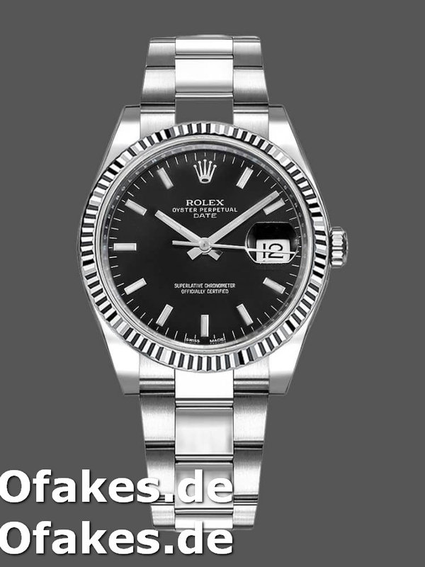 Rolex Oyster Perpetual Date 115234 Schwarzes Zifferblatt 34mm Unisex Replica Watch