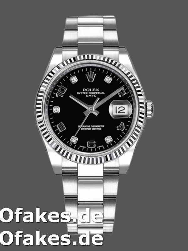 Rolex Oyster Perpetual Date 115234 Black Diamond Dial 34mm Unisex Replica Watch