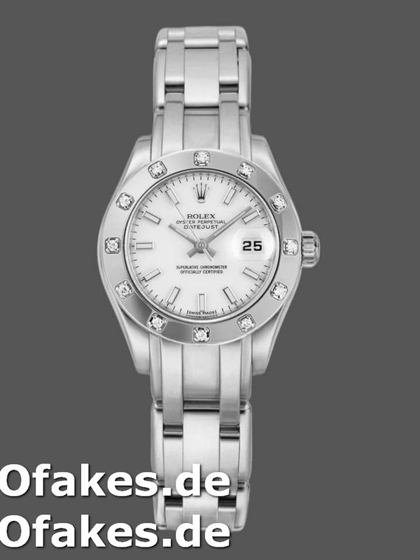 Rolex Masterpiece Pearlmaster 80319 White Dial 29MM Damen Replica Watch