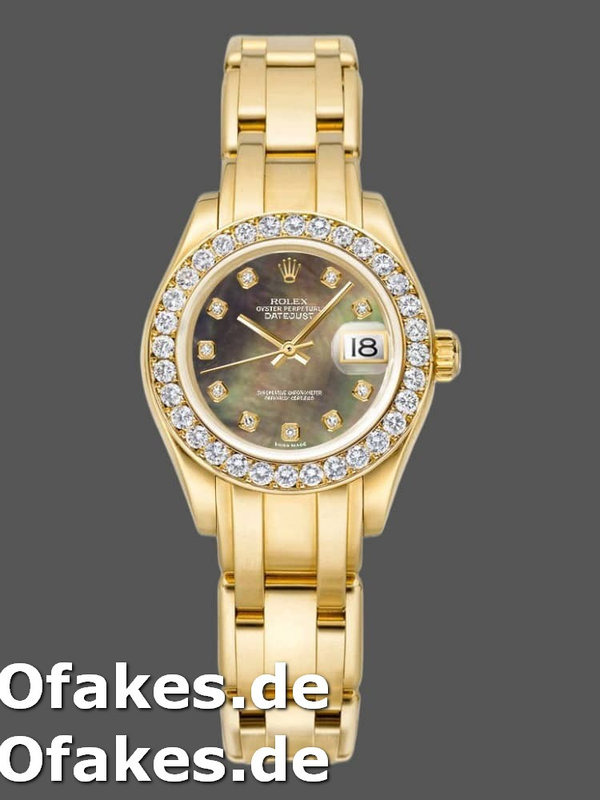 Rolex Pearlmaster 80298 Yellow Gold MOP Dial 29MM Damen Replica Watch
