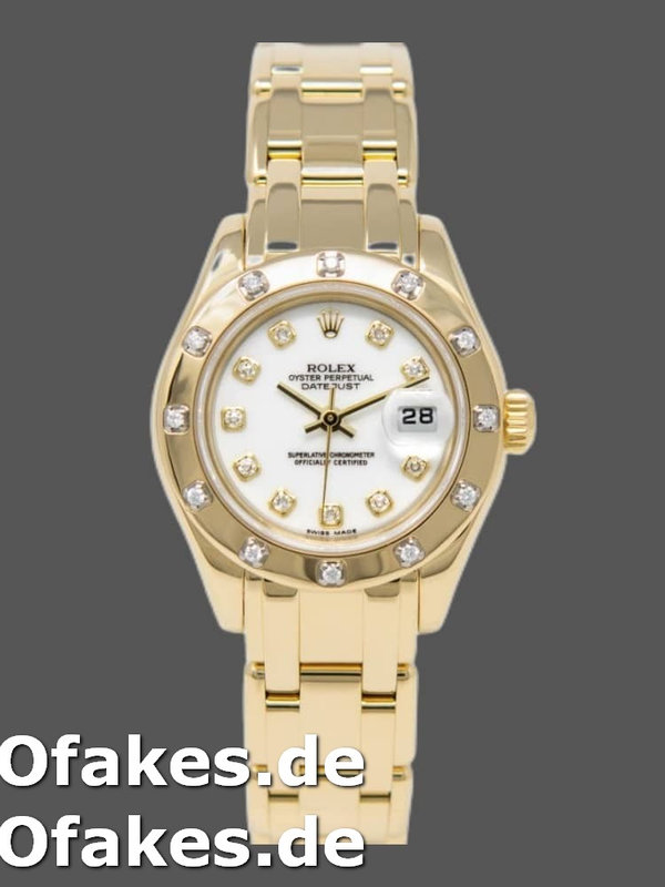Rolex Pearlmaster 80318 Yellow Gold White Dial 29MM Damen Replica Watch