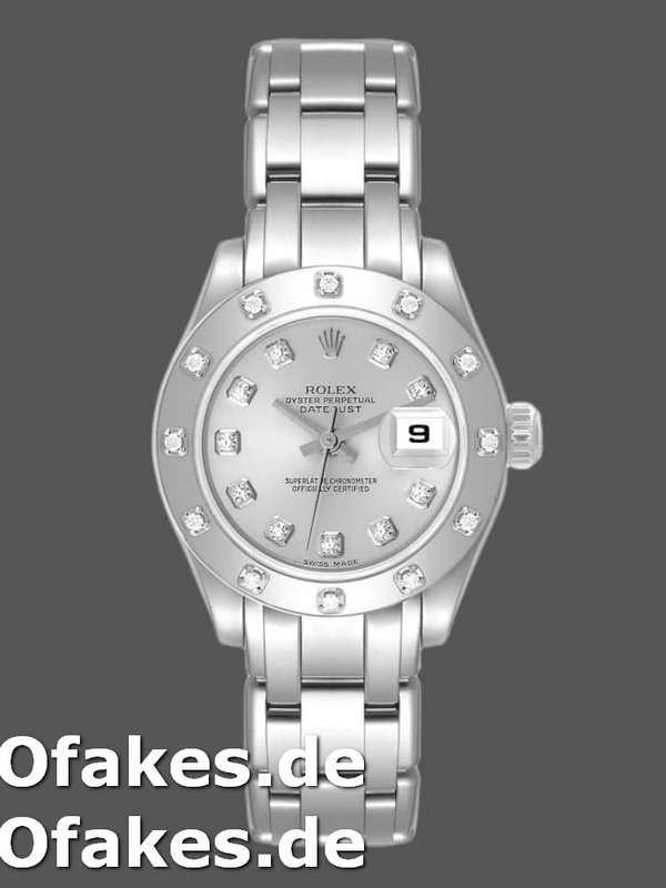 Rolex Pearlmaster 80319 Silver Diamond Dial 29MM Damen Replica Watch
