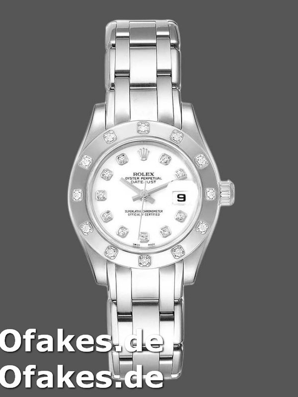 Rolex Pearlmaster 80319 White Dial Diamond 29MM Damen Replica Watch